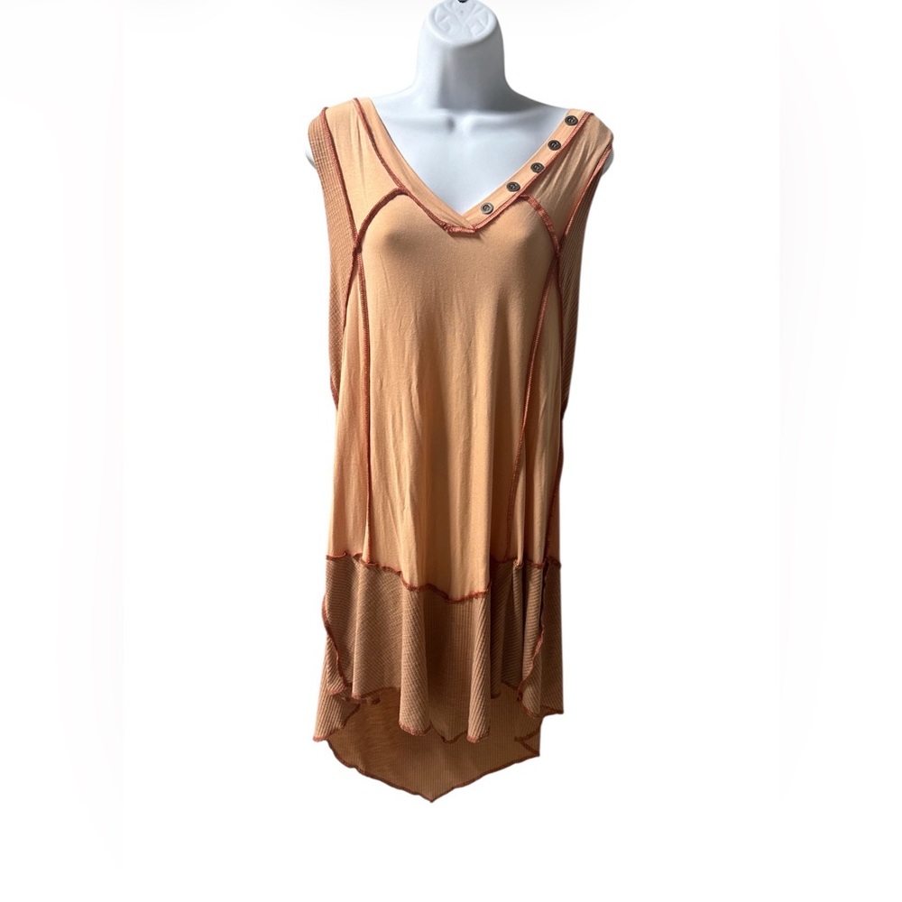 POL Orange Sleeveless Oversized‎  Tunic Dress  with Button Accents Size Small